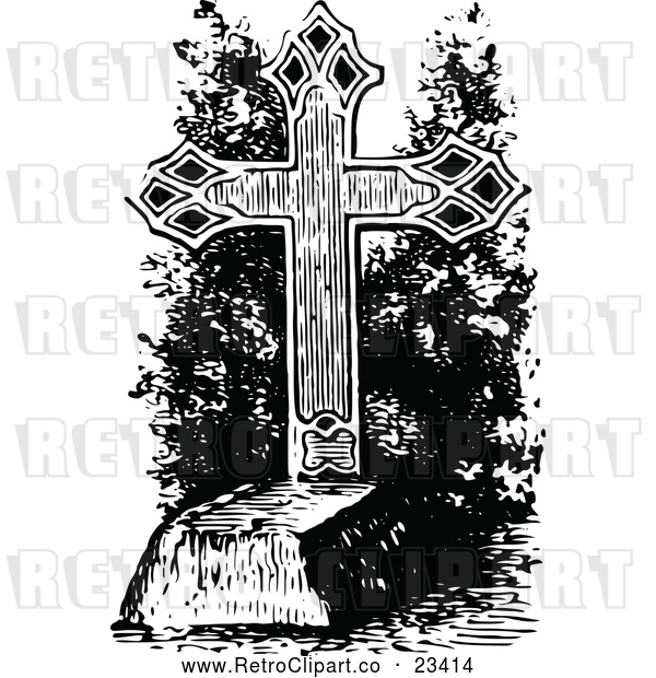 Vector Clip Art of Retro Cross Grave Stone