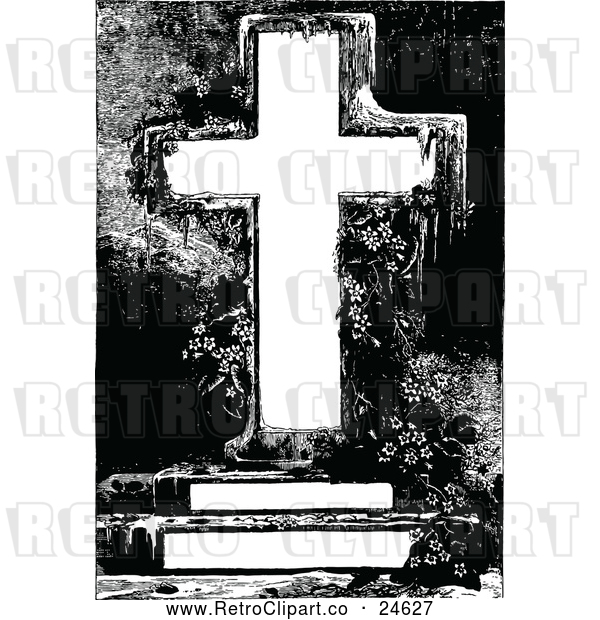 Vector Clip Art of Retro Cross with Foliage and Copyspace