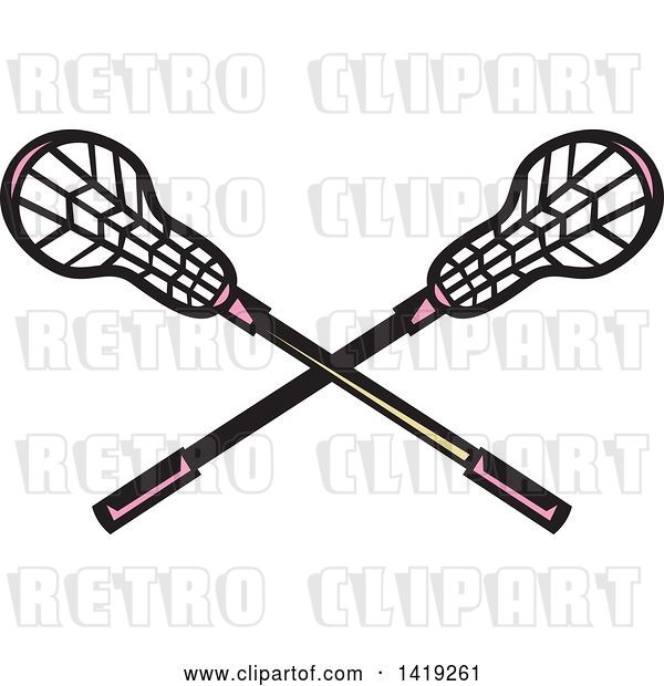 Vector Clip Art of Retro Crossed Lacrosse Sticks with Pink Handles