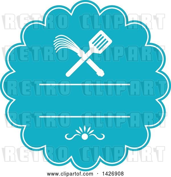 Vector Clip Art of Retro Crossed Spatula and Flogger Whip in a White and Blue Rosette