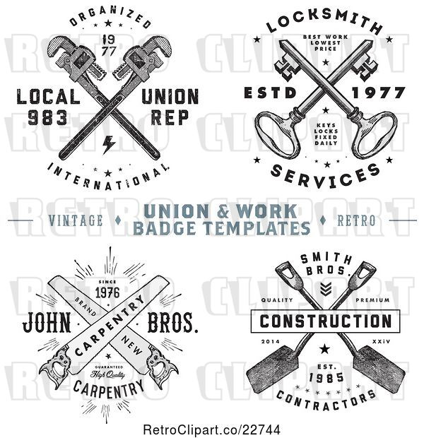 Vector Clip Art of Retro Crossed Tools and Keys with Sample Text