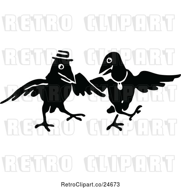 Vector Clip Art of Retro Crow Couple Dancing