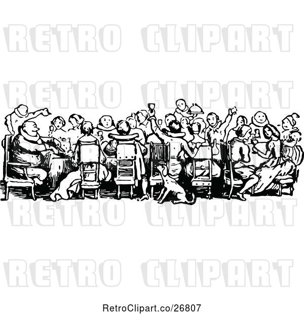 Vector Clip Art of Retro Crowd of People Dining