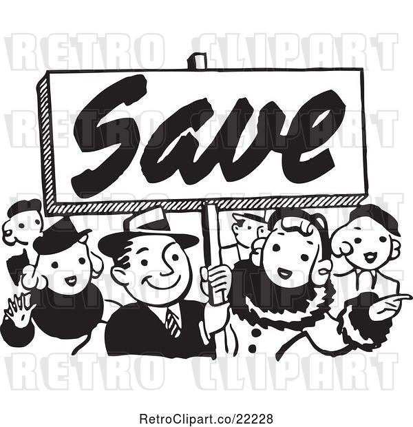 Vector Clip Art of Retro Crowd with a Save Sign