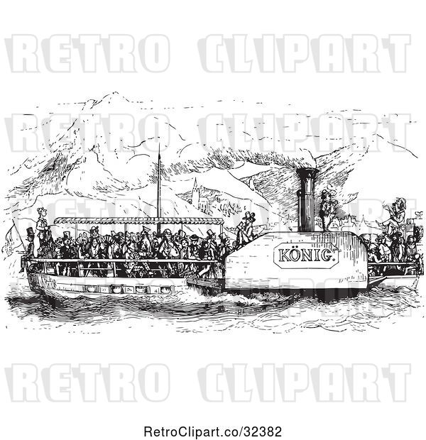 Vector Clip Art of Retro Crowded Rhine Boat in