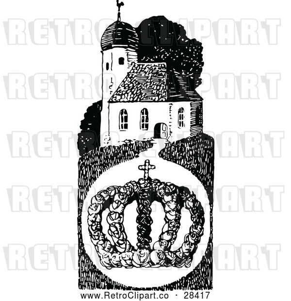 Vector Clip Art of Retro Crown and Church