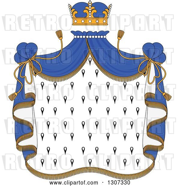 Vector Clip Art of Retro Crown and Patterned Royal Mantle with Blue Drapes