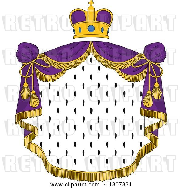Vector Clip Art of Retro Crown and Patterned Royal Mantle with Purple Drapes