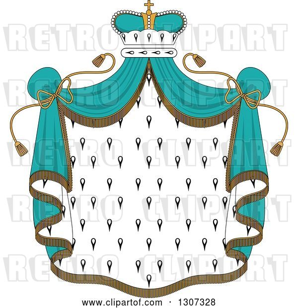 Vector Clip Art of Retro Crown and Patterned Royal Mantle with Turquoise Drapes