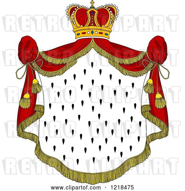 Vector Clip Art of Retro Crown and Royal Mantle with Red Drapes 4