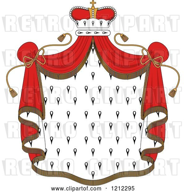 Vector Clip Art of Retro Crown and Royal Mantle with Red Drapes