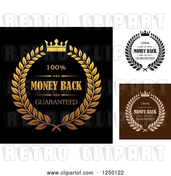 Vector Clip Art of Retro Crown and Wreath Money Back Guarantee Labels