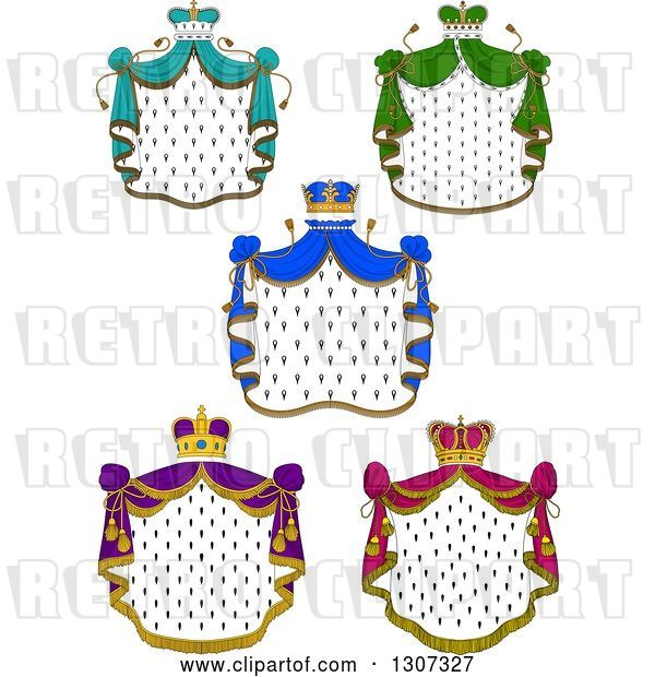 Vector Clip Art of Retro Crowns and Patterned Royal Mantlse with Different Colored Drapes