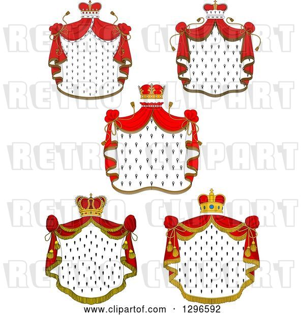 Vector Clip Art of Retro Crowns and Royal Mantles with Red Drapes 3