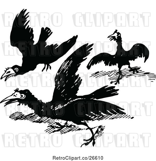 Vector Clip Art of Retro Crows