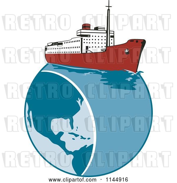 Vector Clip Art of Retro Cruise Ship on Earth