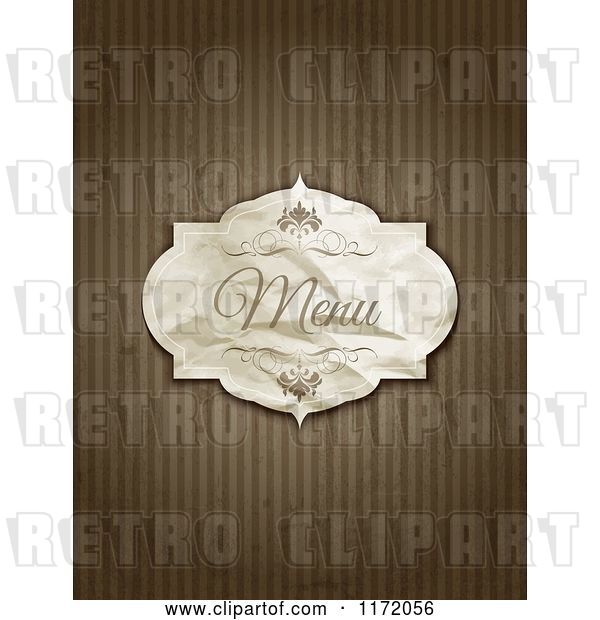 Vector Clip Art of Retro Crumpled Menu Label on Grungy Brown Stripes