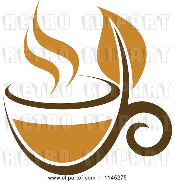Vector Clip Art of Retro Cup of Brown Tea with a Leaf 4
