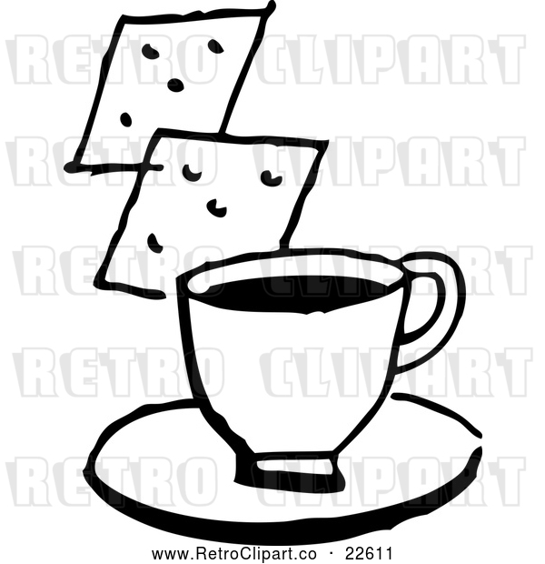 Vector Clip Art of Retro Cup of Coffee or Soup and Crackers