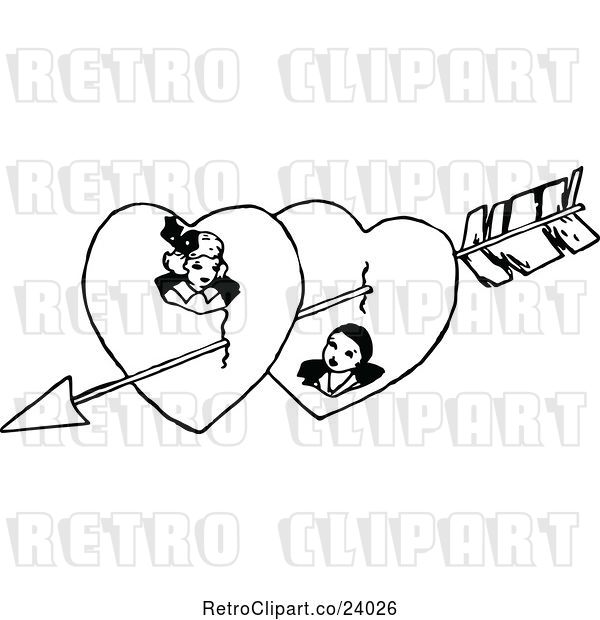 Vector Clip Art of Retro CupChildren Arrow Through a Couple in Hearts