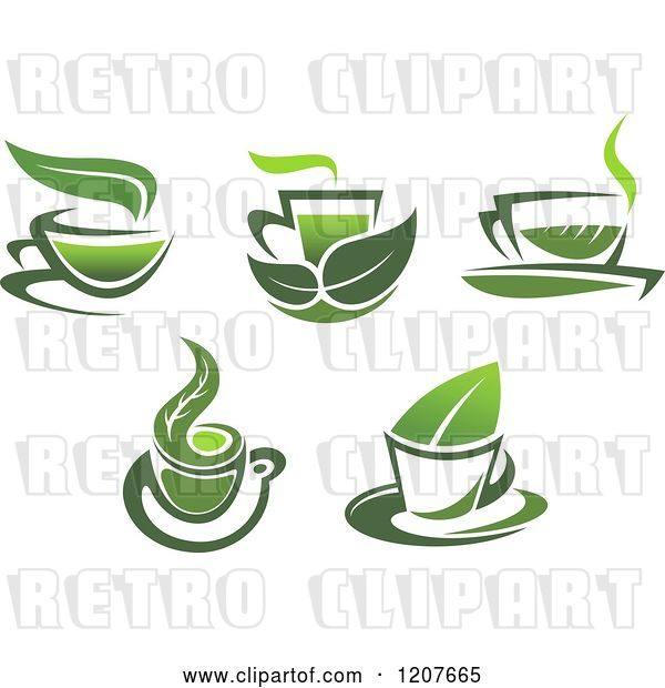 Vector Clip Art of Retro Cups of Green Tea or Coffee 3