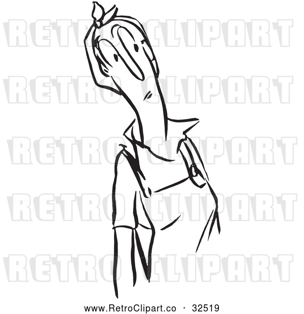 Vector Clip Art of Retro Curious Woman Black and White