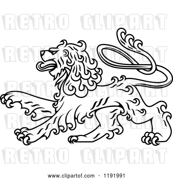 Vector Clip Art of Retro Curly Haired Royal Heraldic Lion
