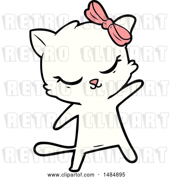 Vector Clip Art of Retro Cute Cartoon Cat with Bow