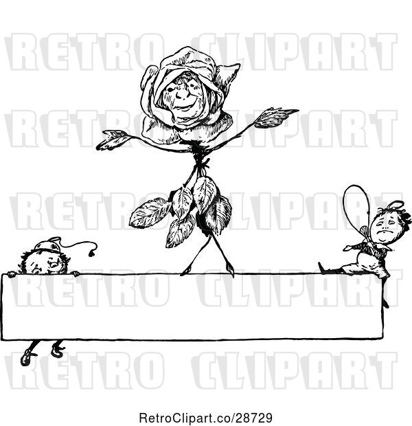 Vector Clip Art of Retro Dancing Rose and Boys on a Sign
