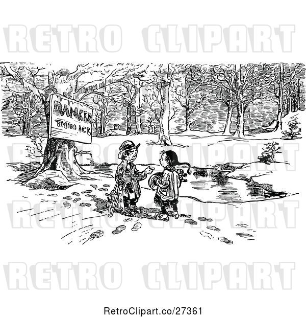 Vector Clip Art of Retro Danger Thin Ice Sign by KChildren and a Pond
