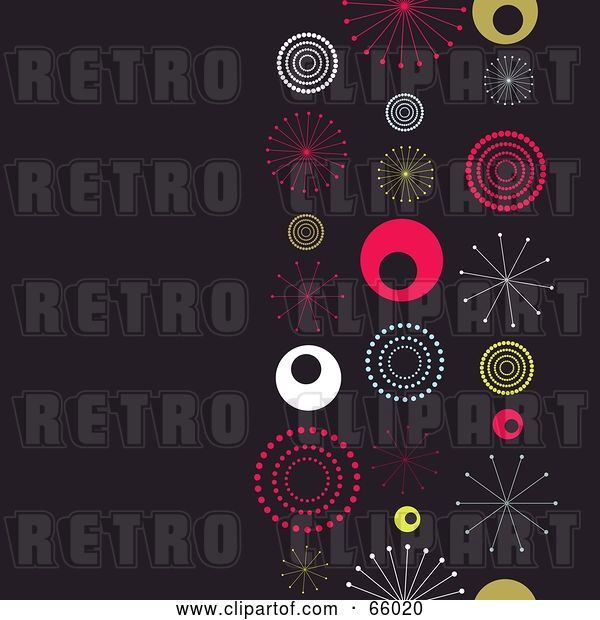 Vector Clip Art of Retro Dark Background with Colorful Bursts and Circles