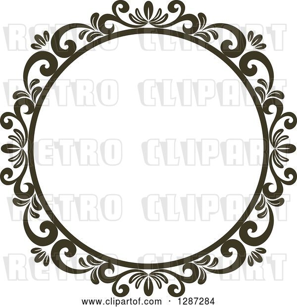 Vector Clip Art of Retro Dark Brown Round Ornate Floral Frame 6