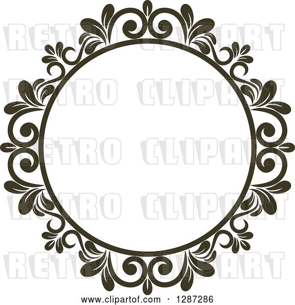 Vector Clip Art of Retro Dark Brown Round Ornate Floral Frame 8