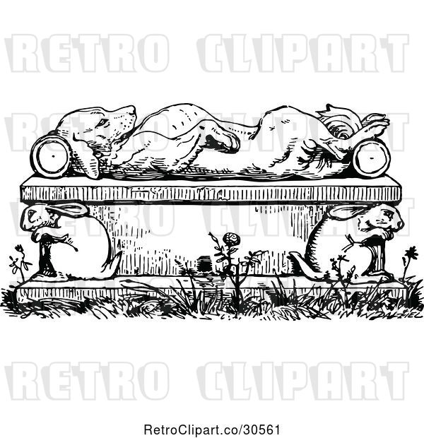 Vector Clip Art of Retro Dead or Sleeping Dog on a Rabbit Bench