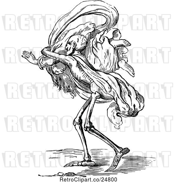 Vector Clip Art of Retro Death Skeleton Carrying His Prey