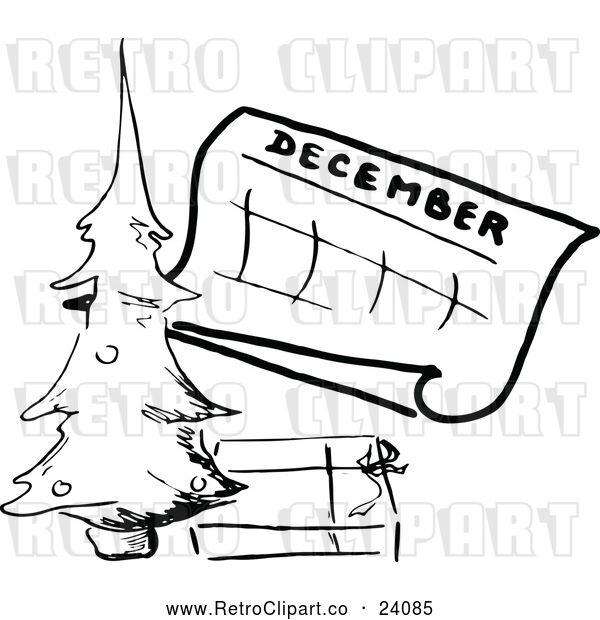 Vector Clip Art of Retro December Calendar with a Christmas Tree