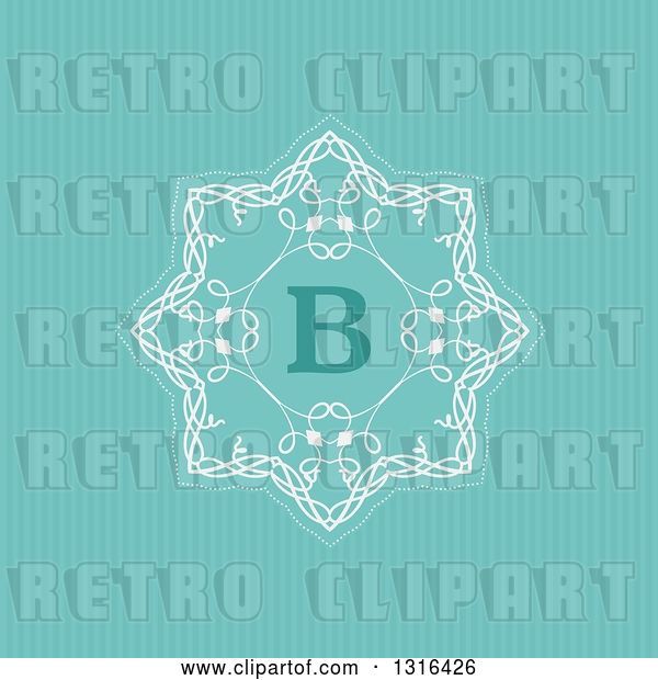 Vector Clip Art of Retro Decorative Design with Letter B over Turquoise Stripes