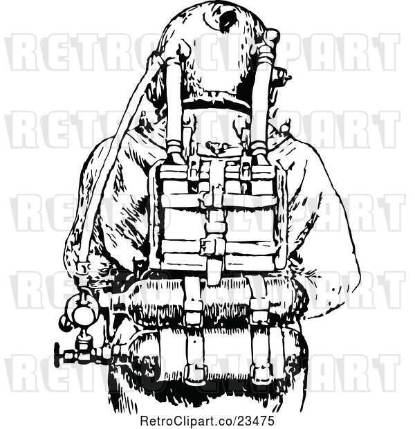 Vector Clip Art of Retro Deep Sea Diver Suit 3
