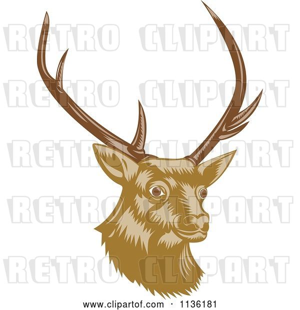 Vector Clip Art of Retro Deer Head with Antlers
