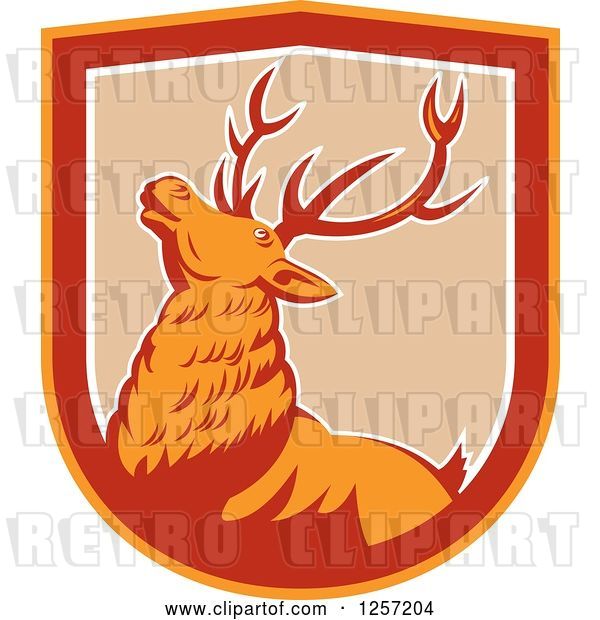 Vector Clip Art of Retro Deer in a Tan White Red and Orange Shield