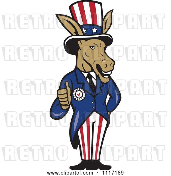 Vector Clip Art of Retro Democratic Party Donkey Uncle Sam Holding a Thumb up