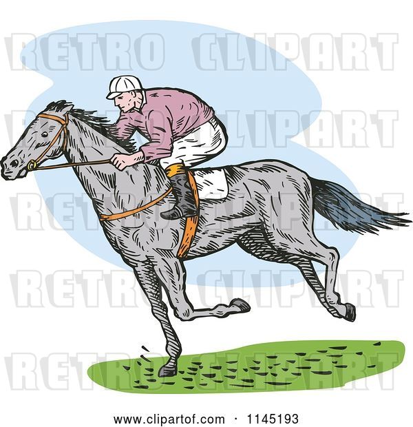 Vector Clip Art of Retro Derby Horse Race Jockey 3