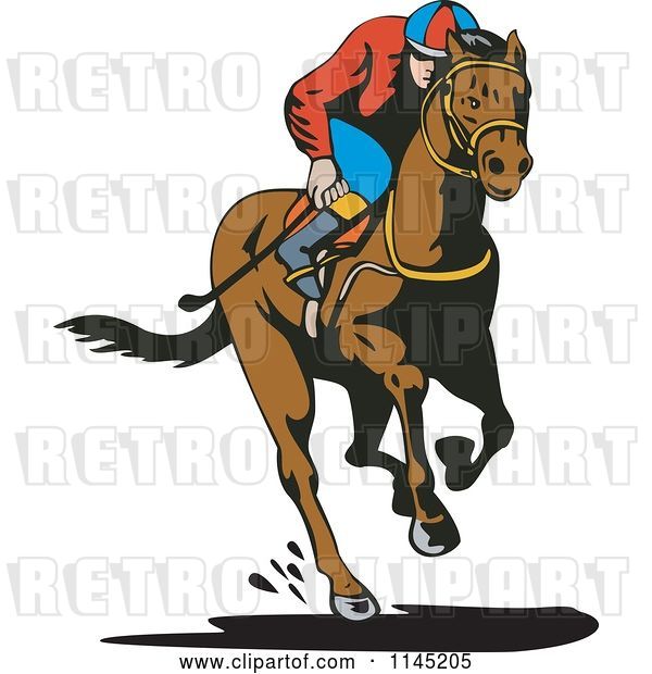 Vector Clip Art of Retro Derby Jockey Racing a Horse 1