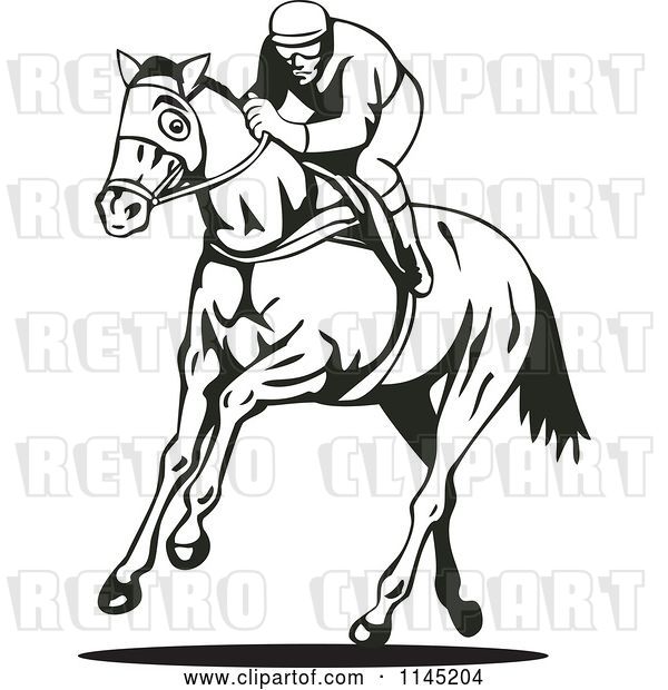 Vector Clip Art of Retro Derby Jockey Racing a Horse 1