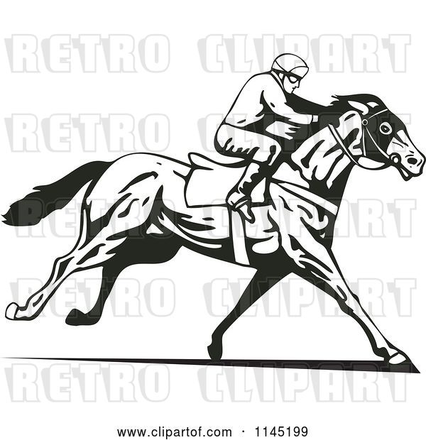 Vector Clip Art of Retro Derby Jockey Racing a Horse 2