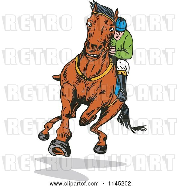 Vector Clip Art of Retro Derby Jockey Racing a Horse 2