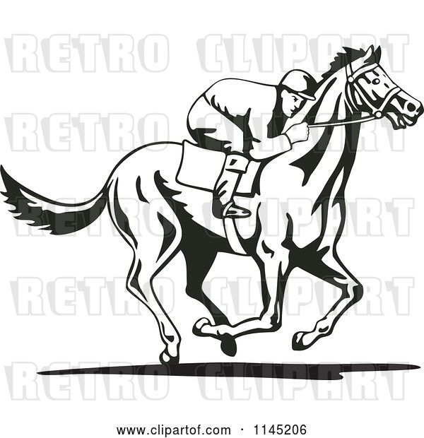 Vector Clip Art of Retro Derby Jockey Racing a Horse 3