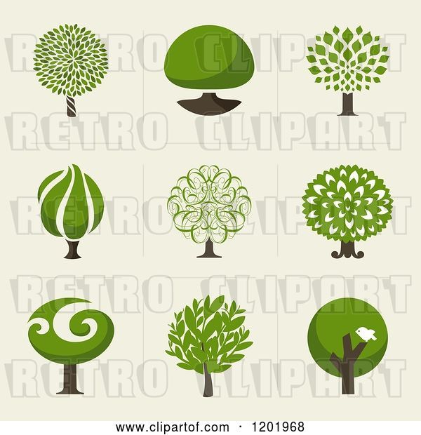 Vector Clip Art of Retro Different Styled Green Tree Squares