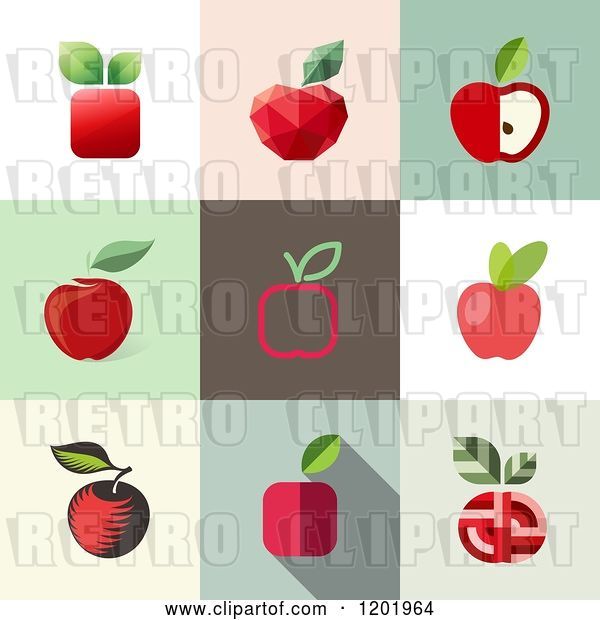 Vector Clip Art of Retro Different Styled Red Apple Squares
