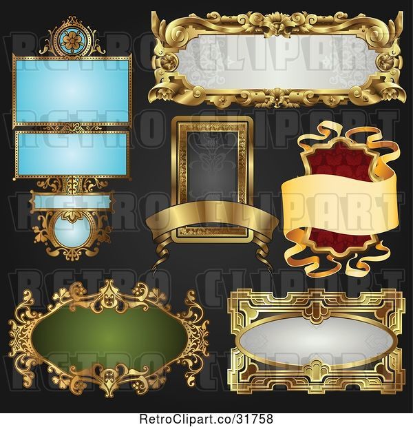 Vector Clip Art of Retro Digital Collage of Antique and Styled Ornate Frame Designs on Black - 3